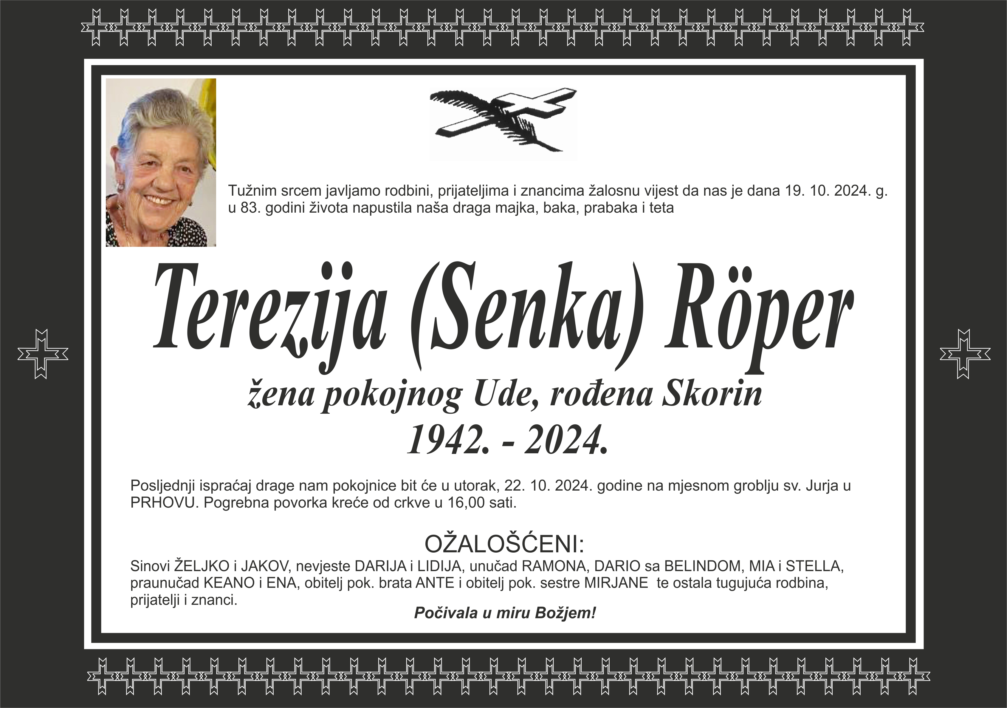 Umrla Terezija (Senka) Röper