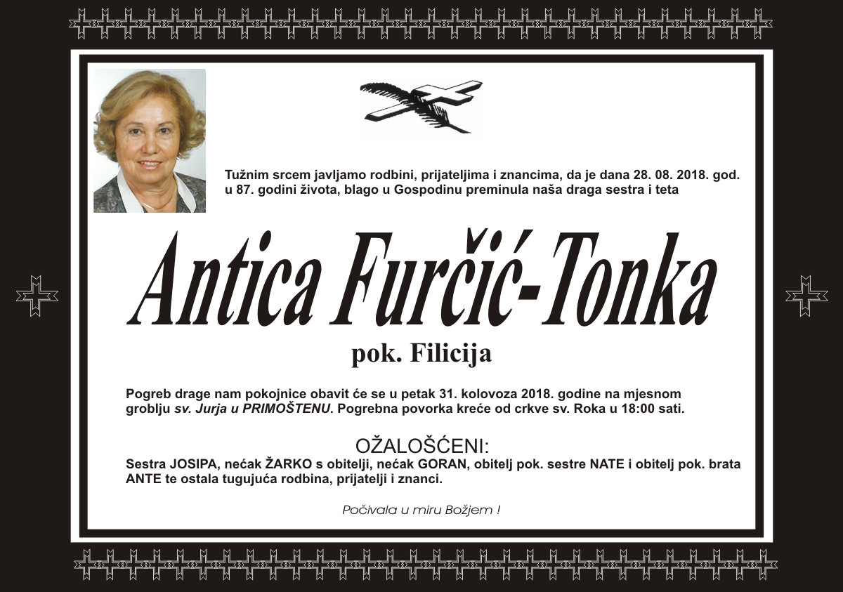 Umrla Antica Furčić-Tonka