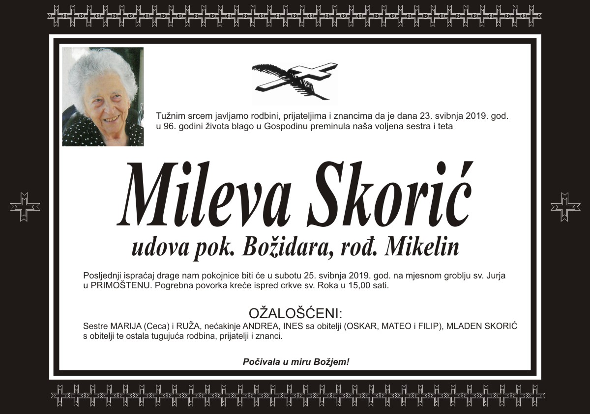 Umrla Mileva Skorić