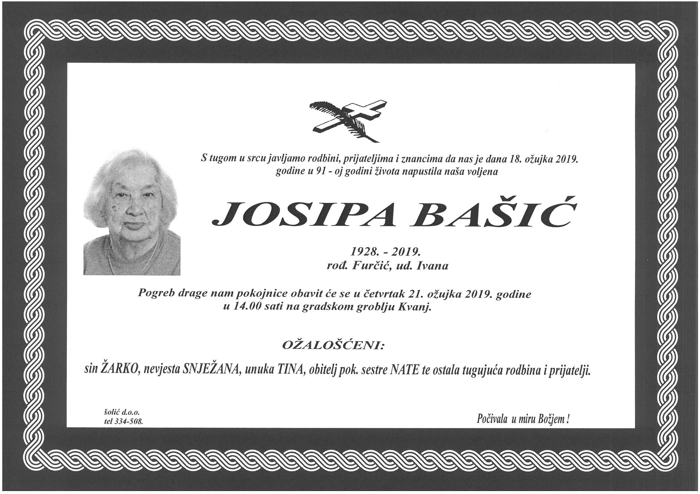 Umrla Josipa Bašić