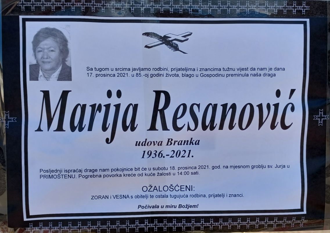 Umrla Marija Resanović