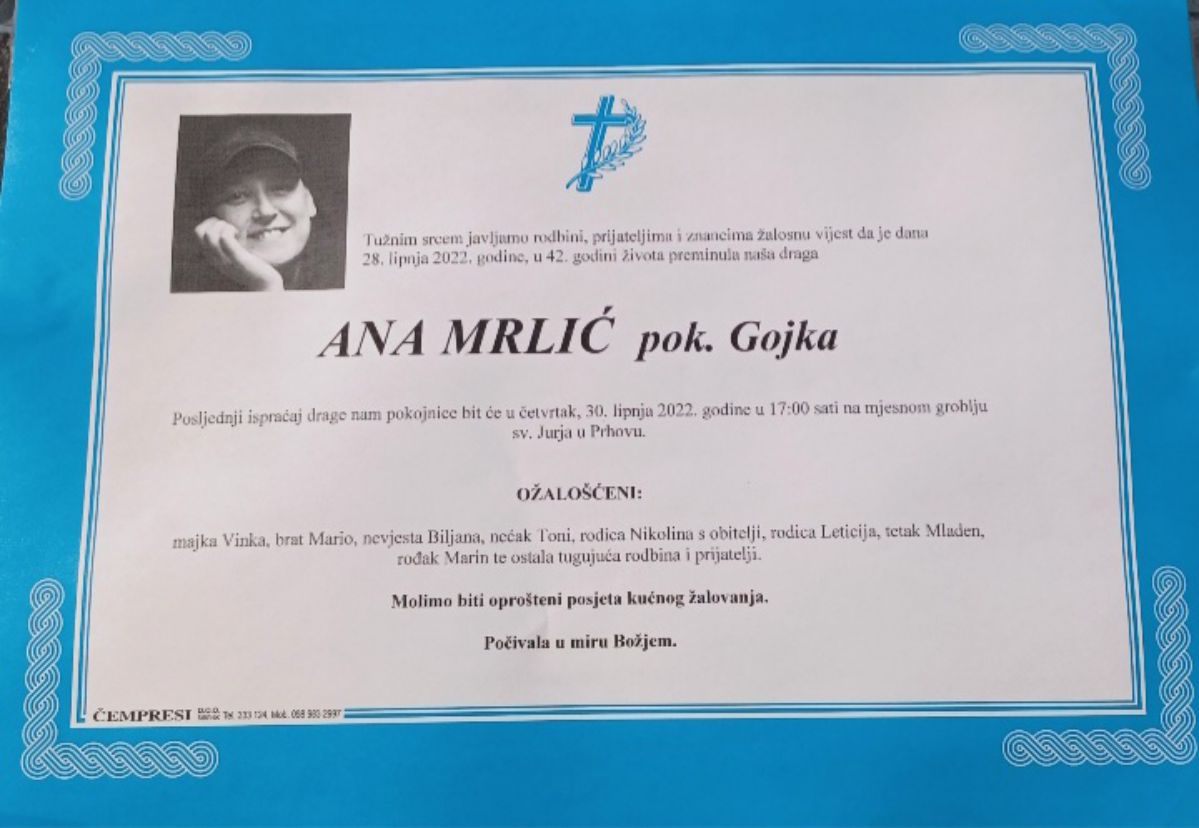 Umrla Ana Mrlić