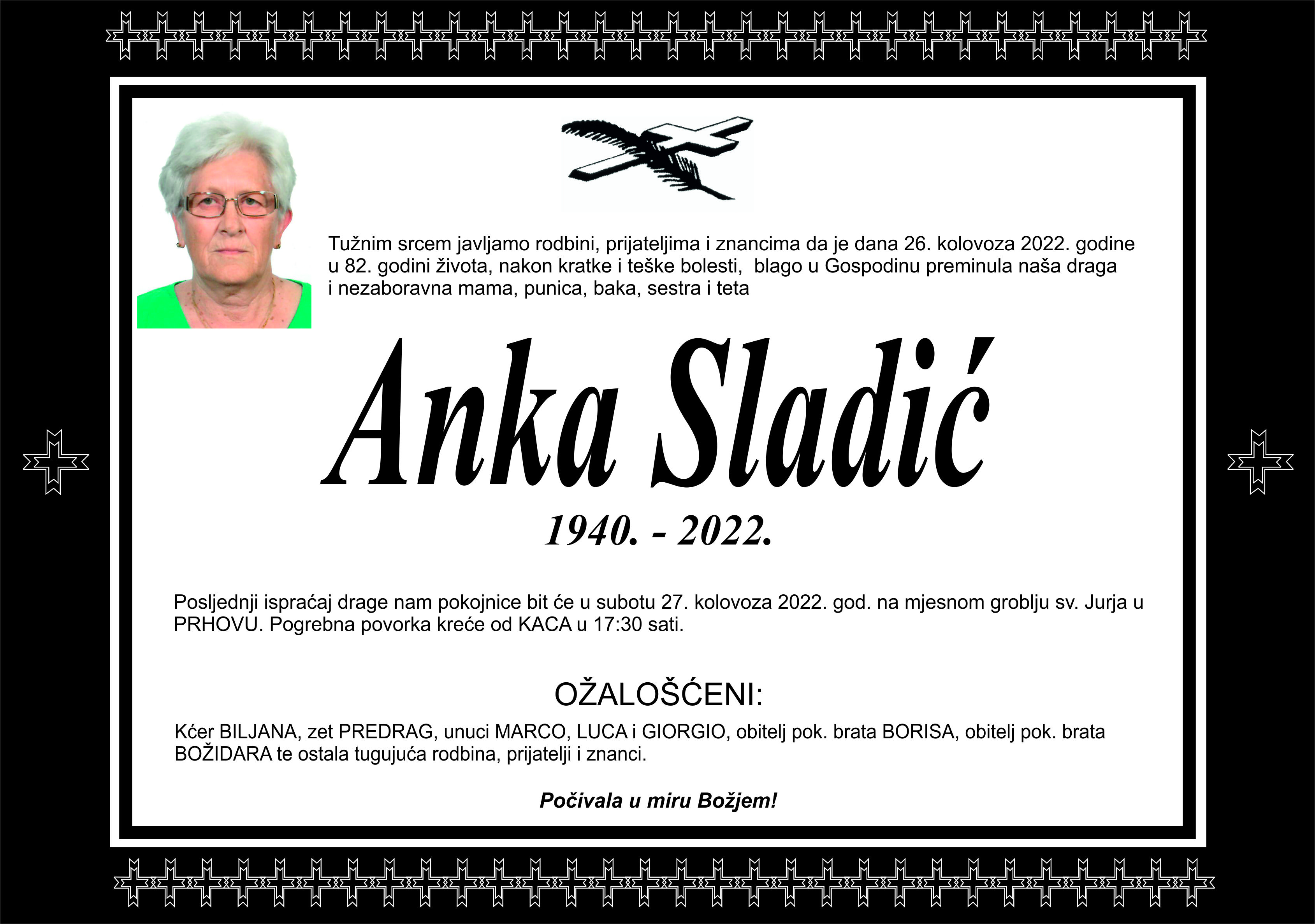 Umrla Anka Sladić 