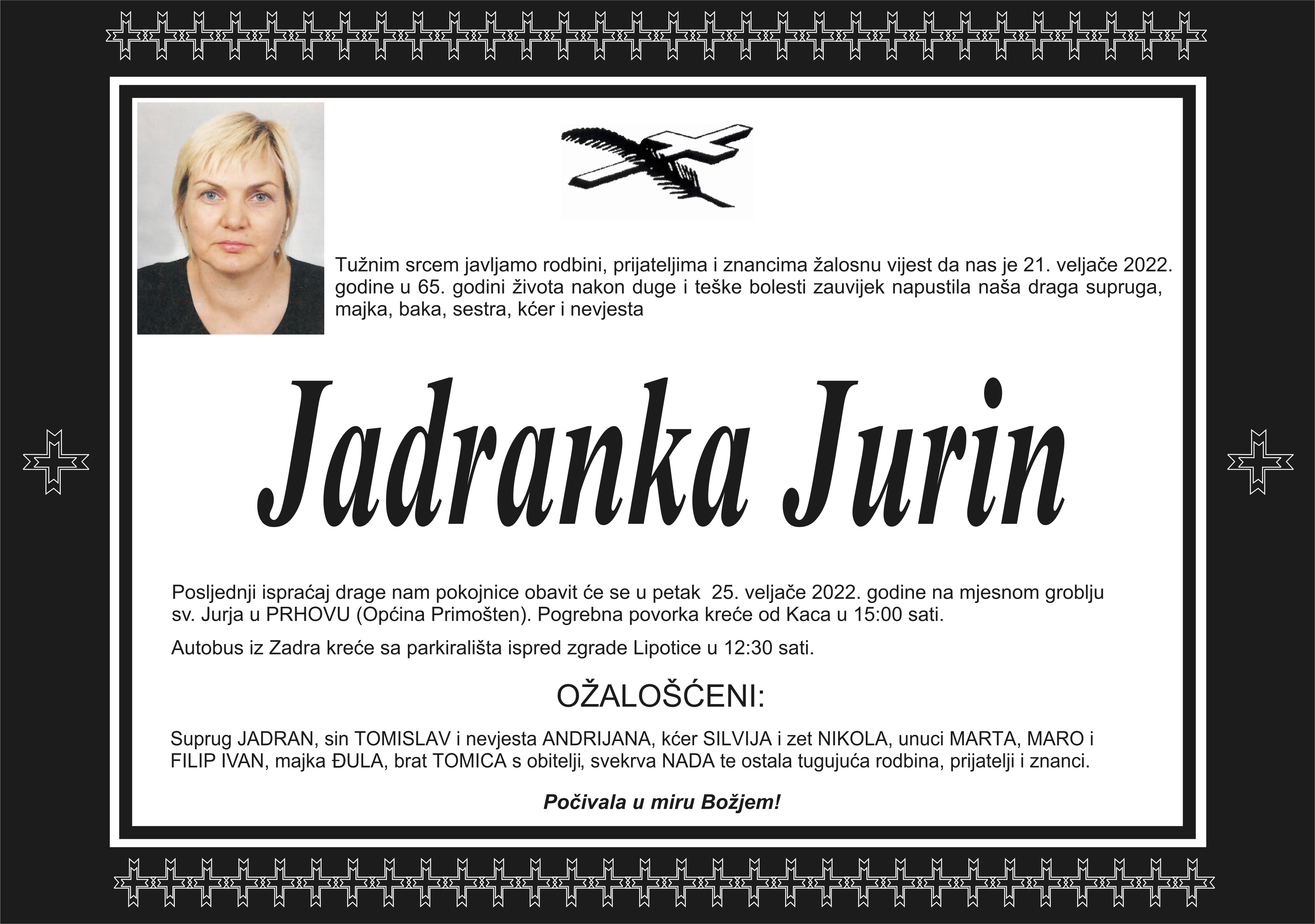 Umrla Jadranka Jurin