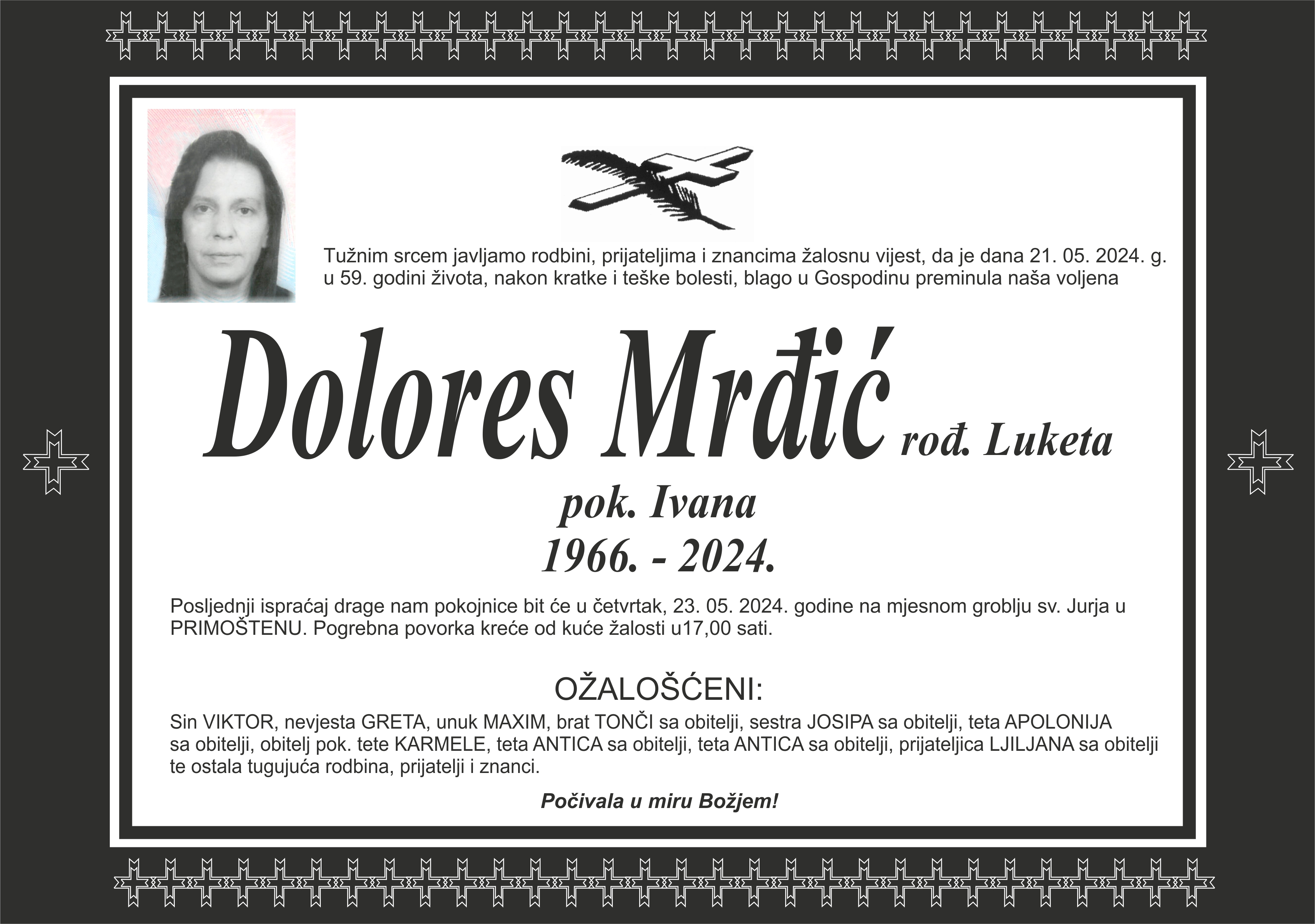 Umrla Dolores Mrđić