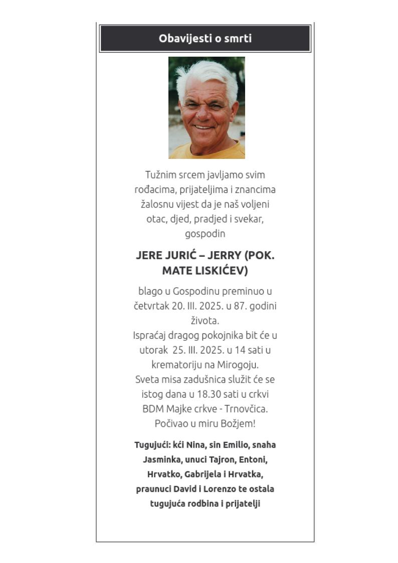 Umro Jere Jurić - Jerry
