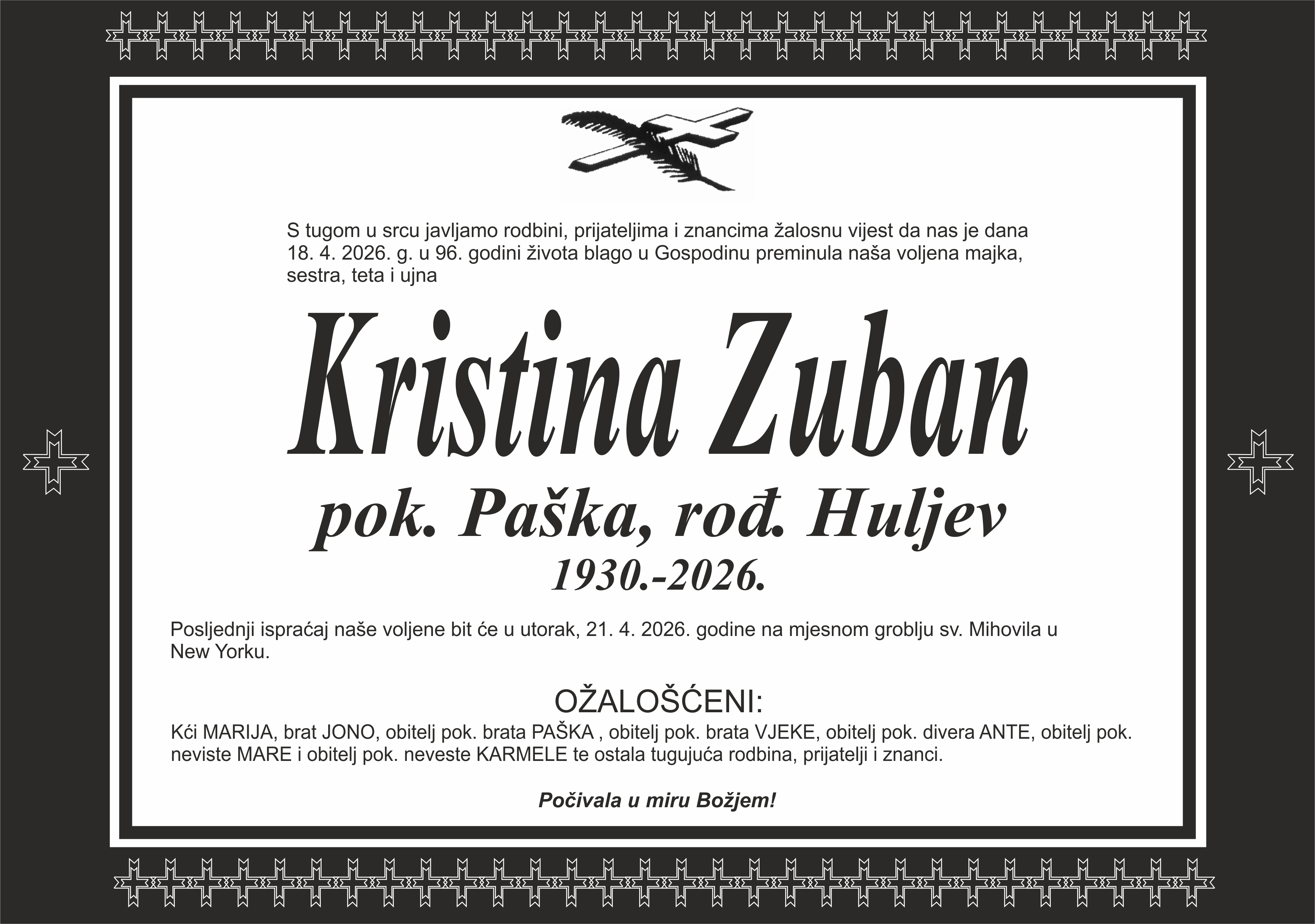 Umrla Kristina Zuban