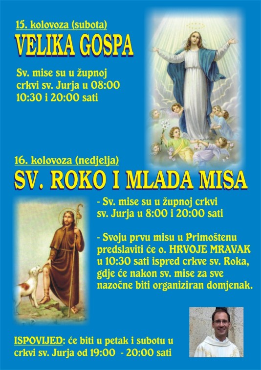 Program proslave Velike Gospe, sv. Roka te Mlade mise